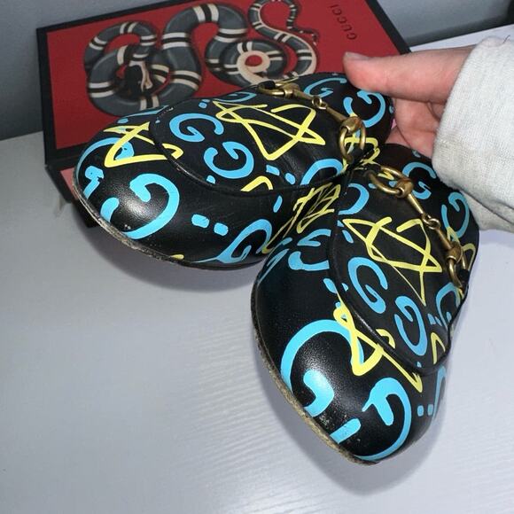 Gucci Horse Bit Princetown Mules in Graffiti/Ghost Print Size EU 37 Blue/Yellow - Picture 3 of 7